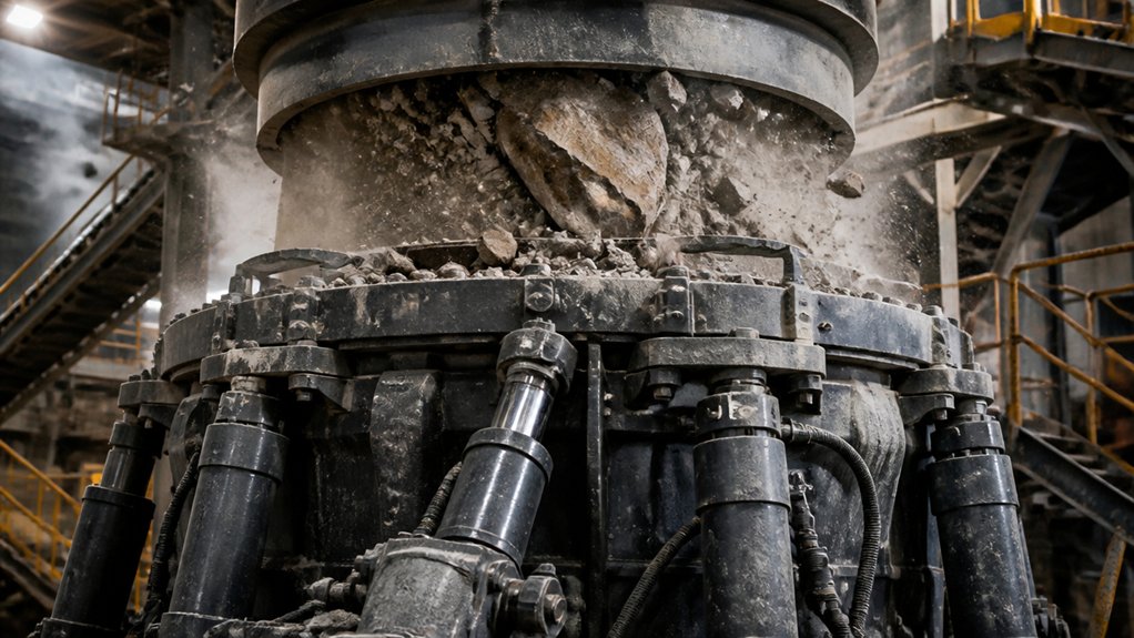 hydraulic cylinders prevent crusher overloads